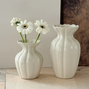 Luxury Cream Style Ceramic Vase French Elegant Flower Holder Creative Desktop Or