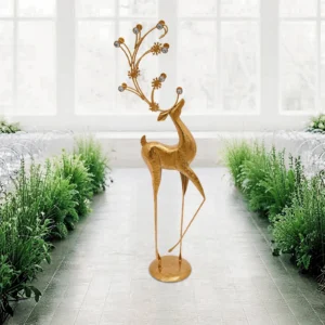 85CM Large Gold Deer Statue, Retro Iron & Plastic Sculpture with Rhinestone