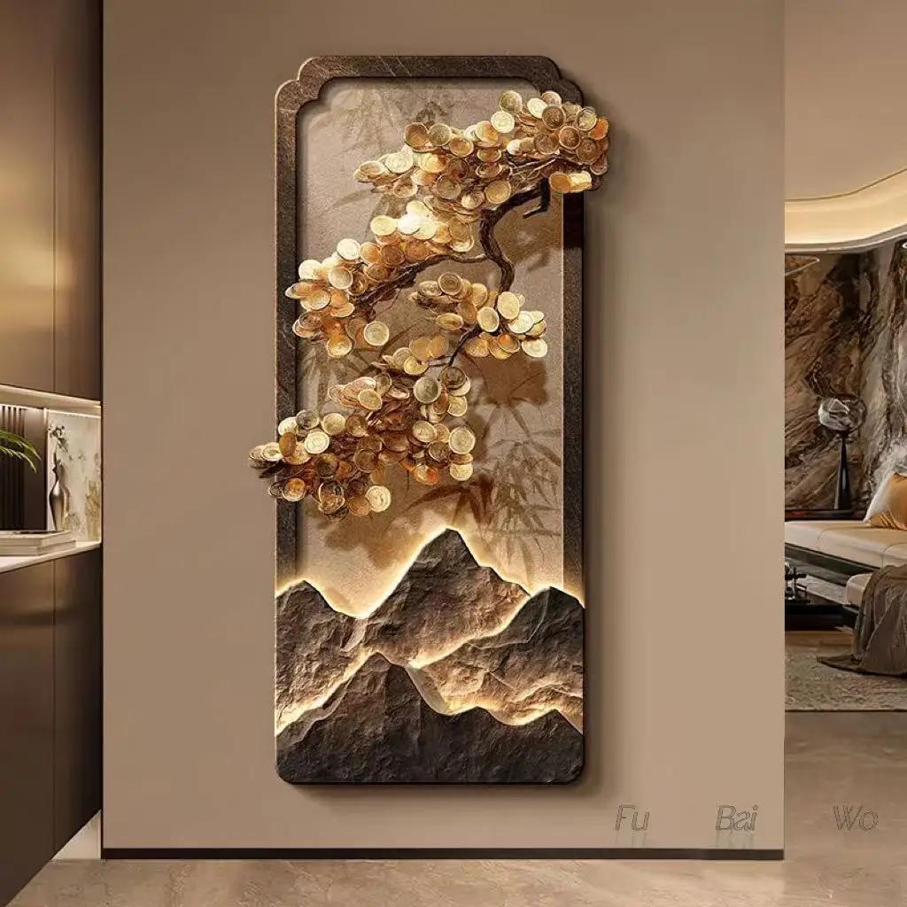 New Chinese style luxury tree entrance decoration painting, landscape painting, - Image 2