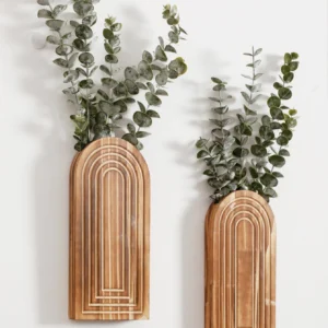 Boho Wooden Wall Vase Wall Mounted Vase Arched Decorative Hanging Planter for Li