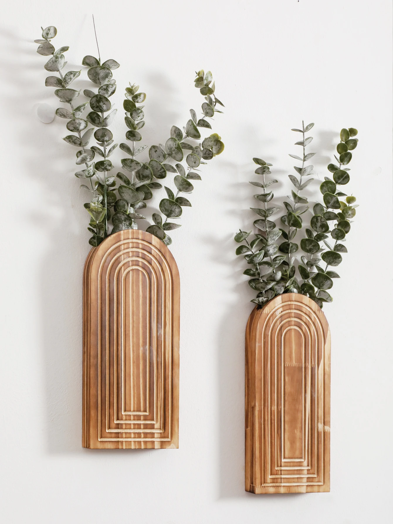 Boho Wooden Wall Vase Wall Mounted Vase Arched Decorative Hanging Planter for Li