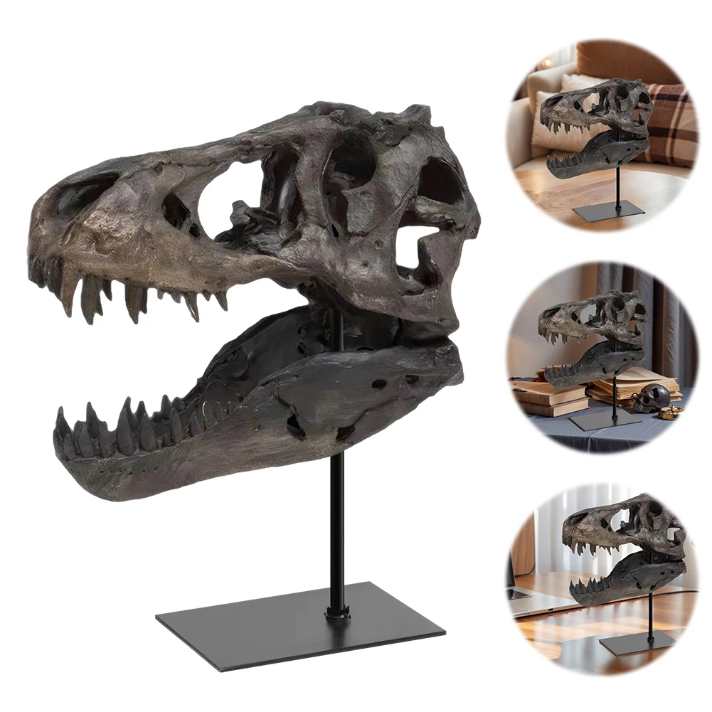 Dinosaur Fossil Figurine Resin Replica Head Sculptures with Bracket Skull Sculpt - Image 2