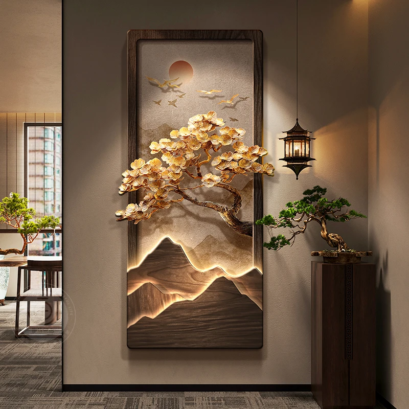 New Chinese style luxury tree entrance decoration painting, landscape painting,