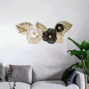 Nordic Luxury Wall Hanging Turtleback Leaf Flower Metal Iron Pendant Hollow Flower Gold Leaf Background Living Room Home Decor