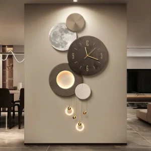 Luxury and sophisticated entrance hall LED wall light with lunar clock, corridor