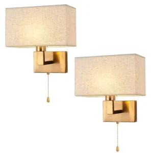 2PCS Wall Lamp Rectangle White Yellow Fabric Shade Wall Light LED Copper Lamp Bo