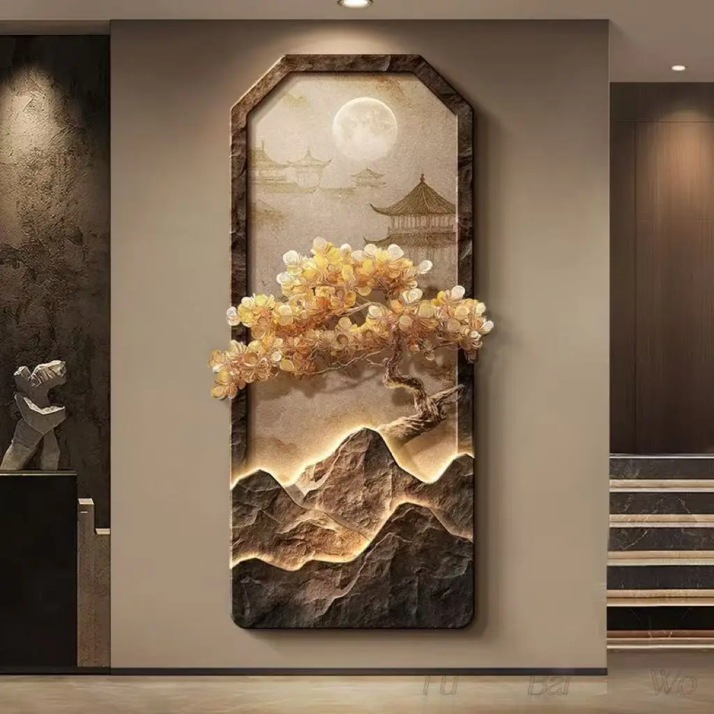 New Chinese style luxury tree entrance decoration painting, landscape painting, - Image 3