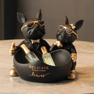 Lovers Bulldog Statue with Bowl Storage Box For Keys Jewelry French Bulldog Figu