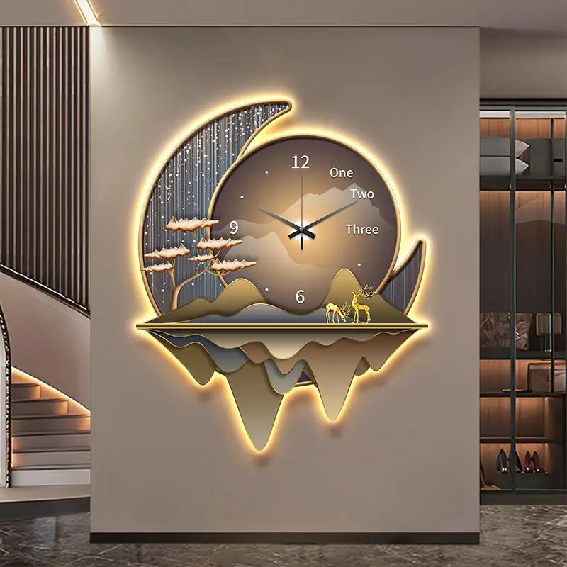 Light luxury restaurant decoration painting creative clock wall lamp 2024 new li