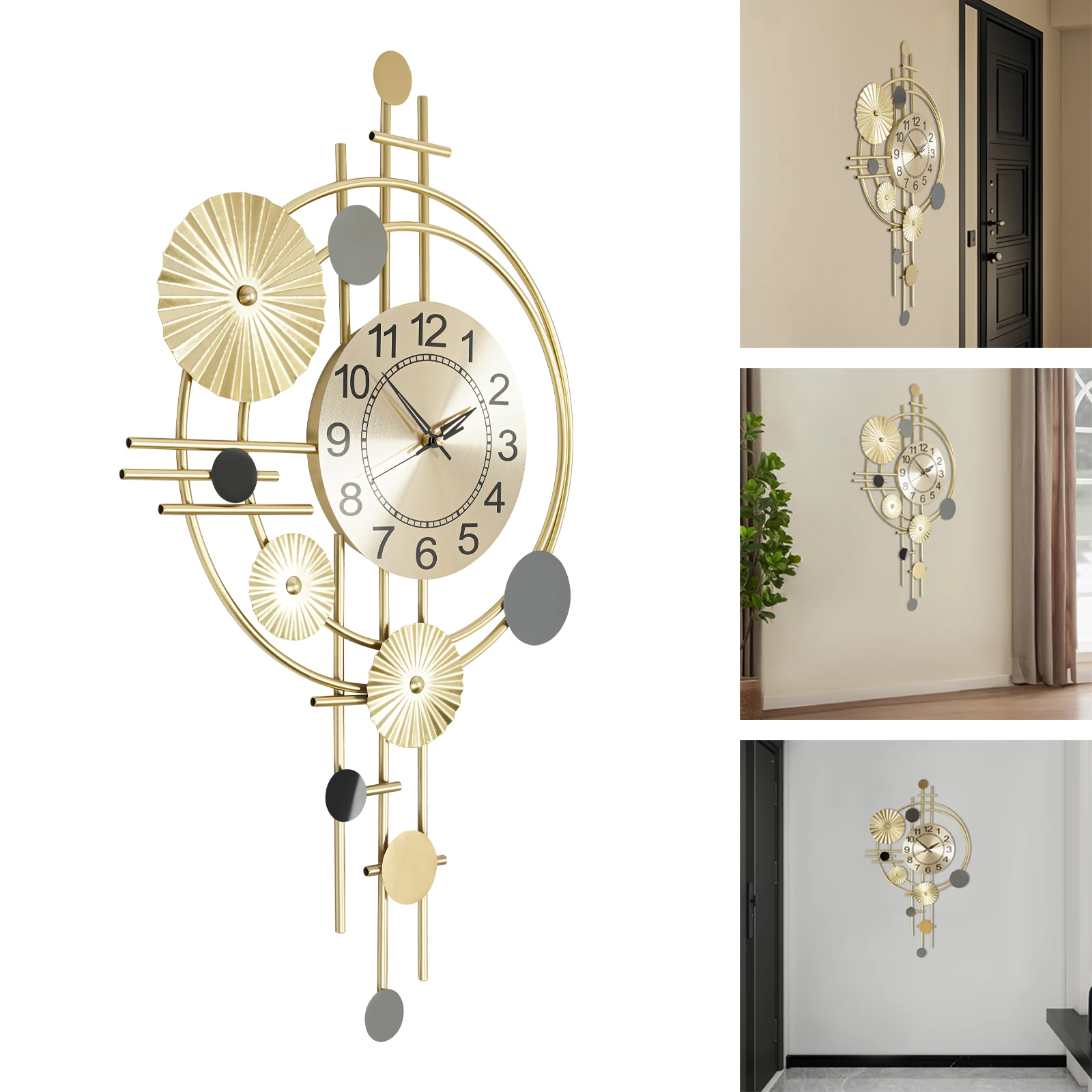 45x78cm Decorative Art Wall Clock Silent Non Ticking for Living Room Bedroom Kit
