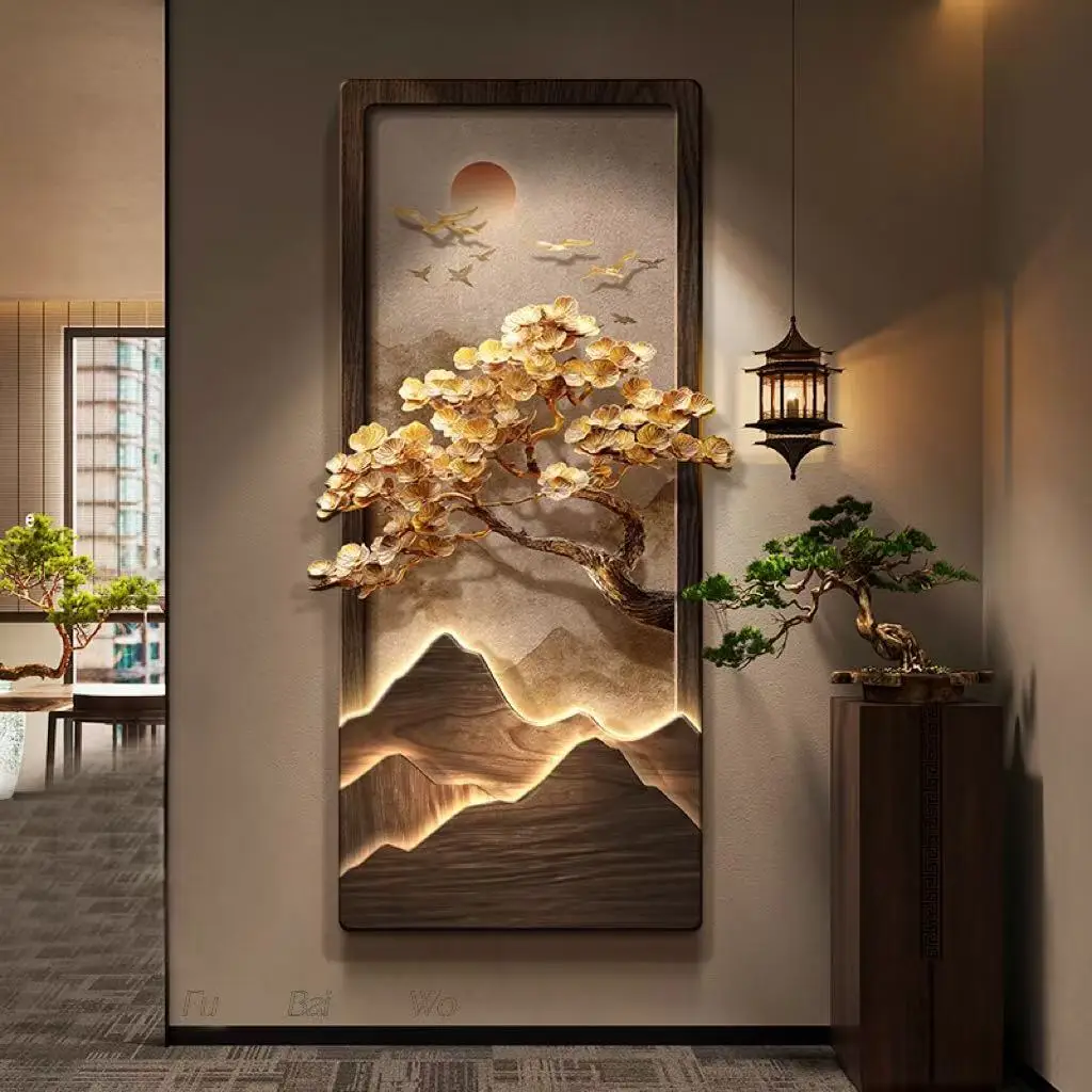 New Chinese style luxury tree entrance decoration painting, landscape painting, - Image 4