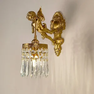 Luxury Angel Brass Wall Lamp Living Room Bedroom Background Retro Crystal Art Li