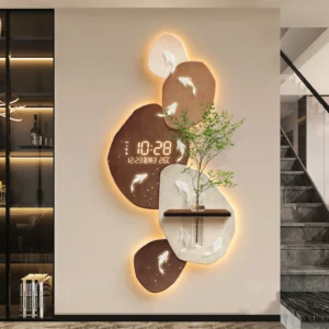 Nine Fish Painting Living Room Luxury Wall Clock Digital Wall Art Feng Shui Entr