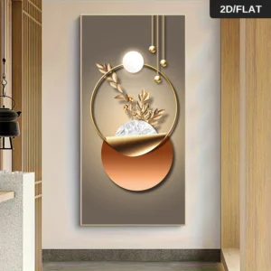 1 piece of modern light luxury style metal ring decoration painting, living room entrance background wall hanging painting, gold